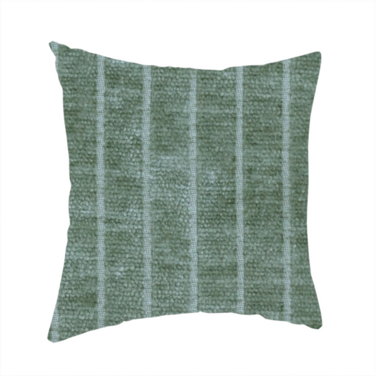 Kendal Soft Plain Chenille Stripe In Green Colour Upholstery Fabric CTR-2920 - Handmade Cushions