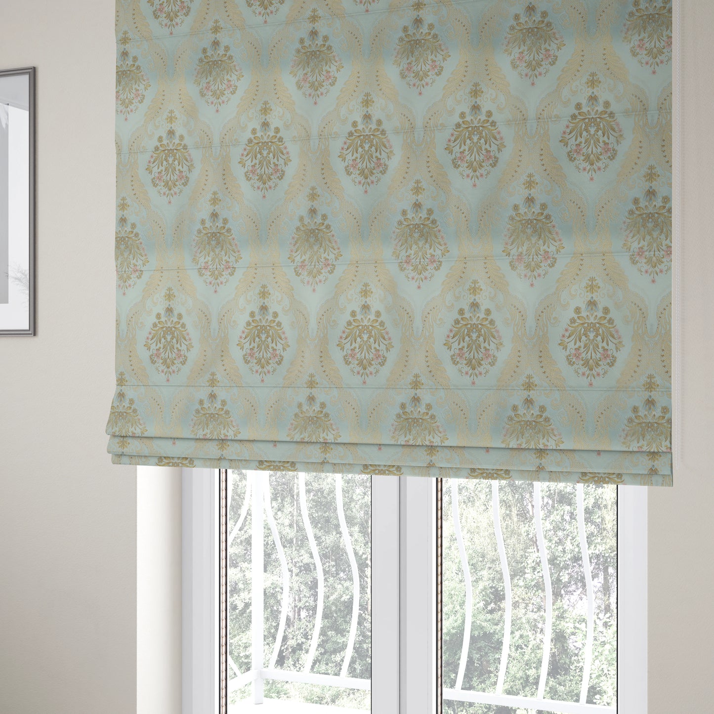 Saliha Traditional Large Damask Pattern Fabric Azure Collection Fabrics CTR-30 - Roman Blinds