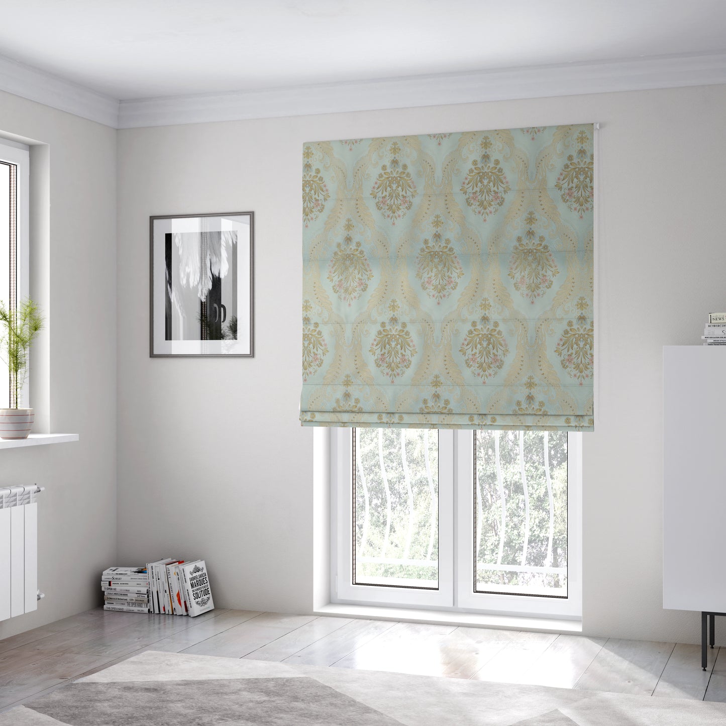 Saliha Traditional Large Damask Pattern Fabric Azure Collection Fabrics CTR-30 - Roman Blinds