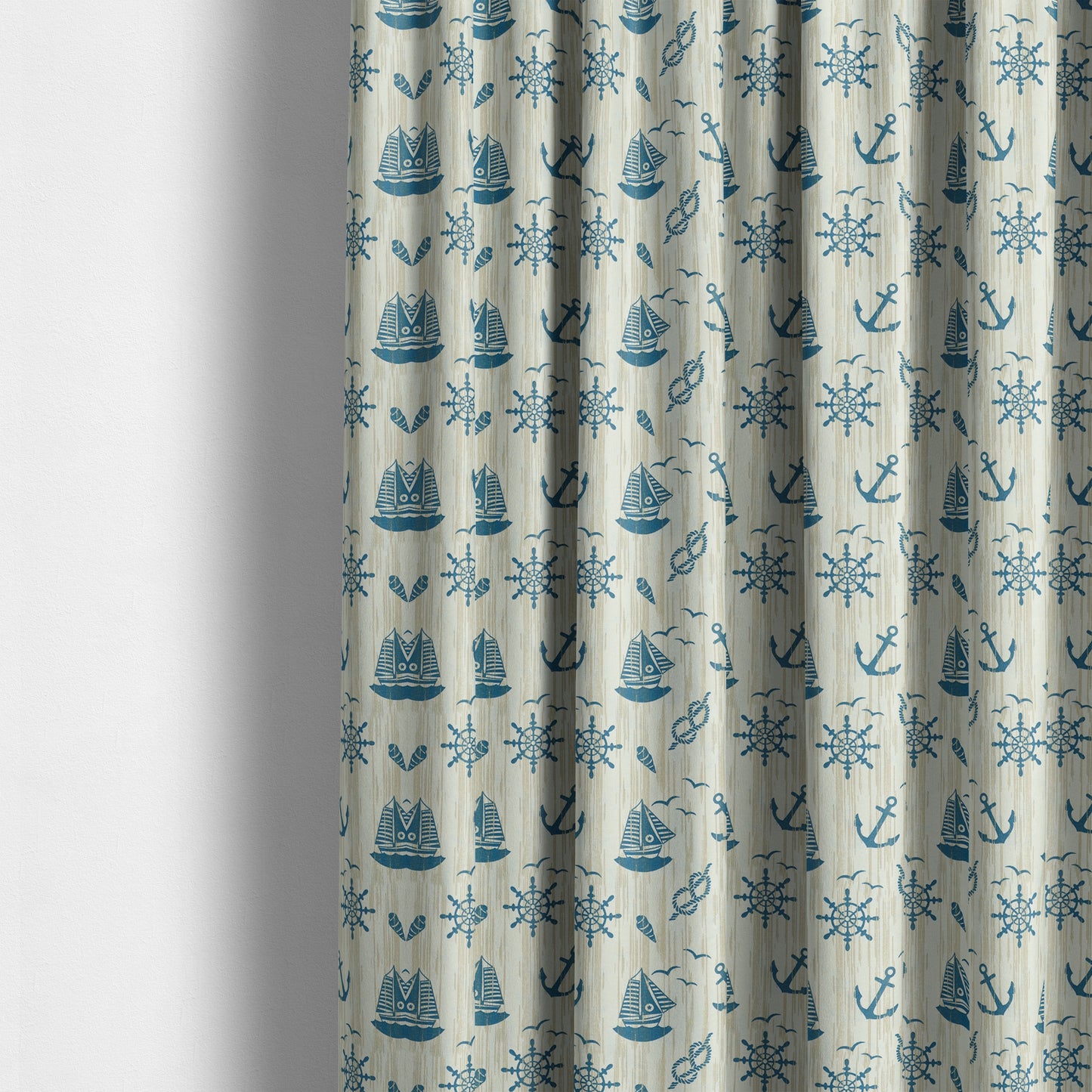 Playtime Printed Velour Fabrics Collection Blue Colour Boat Seaside Pattern Upholstery Fabric CTR-301 - Made To Measure Curtains