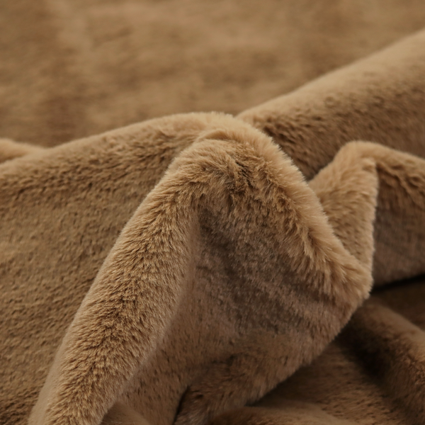 A luxurious faux fur fabric in a rich tobacco or medium brown shade. The material features a dense, velvet-like pile that creates a soft, textured surface with a subtle matte finish. The deep, warm brown colour has a natural-looking depth, with fine fibres that catch the light to reveal a plush, high-density grain.