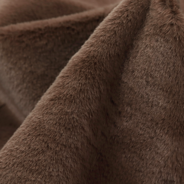 A luxurious faux fur fabric in a deep dark chocolate or espresso brown. The material features a dense, short-pile texture that creates a velvety and sophisticated appearance. The dark, cool-toned brown fibres are tightly packed, offering a soft matte finish with subtle shadows that highlight the fabric's thick and plush quality.