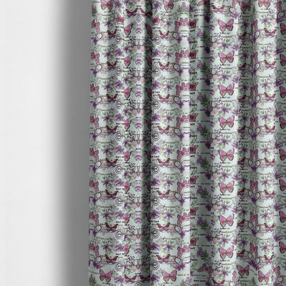 Playtime Printed Velour Fabrics Collection Purple Colour Butterfly Pattern Upholstery Fabric CTR-304 - Made To Measure Curtains