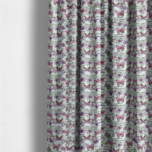 Playtime Printed Velour Fabrics Collection Purple Colour Butterfly Pattern Upholstery Fabric CTR-304 - Made To Measure Curtains