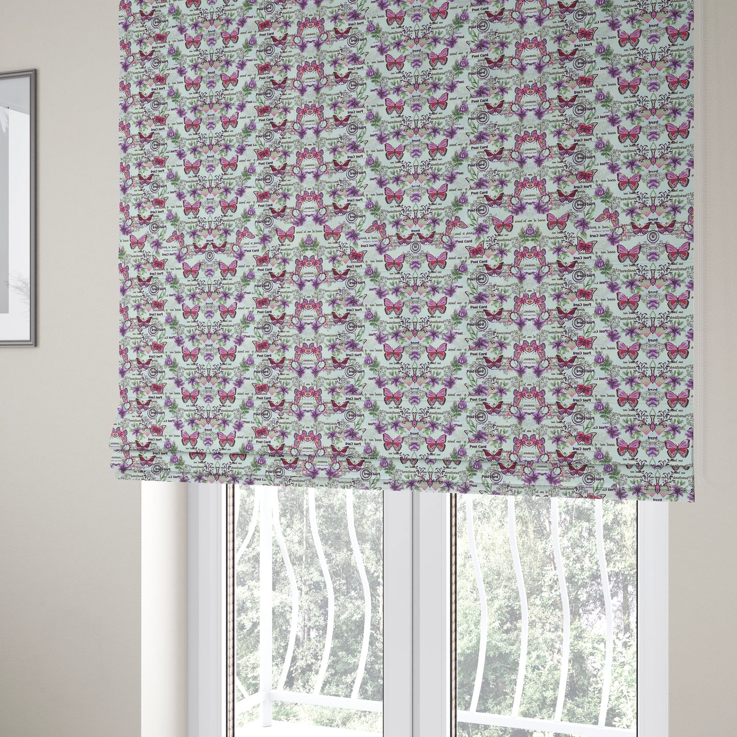 Playtime Printed Velour Fabrics Collection Purple Colour Butterfly Pattern Upholstery Fabric CTR-304 - Roman Blinds