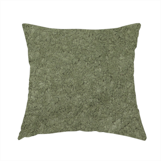 The fabric used to create this handmade cushion features a high-pile faux fur texture that offers a natural, serene aesthetic with a soft and plush tactile quality.