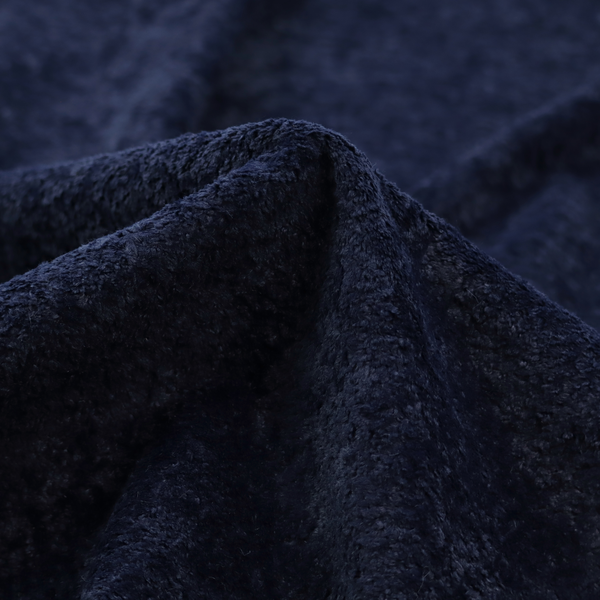 A soft, navy blue fabric featuring a dense, uniform, plush pile like thick fleece.