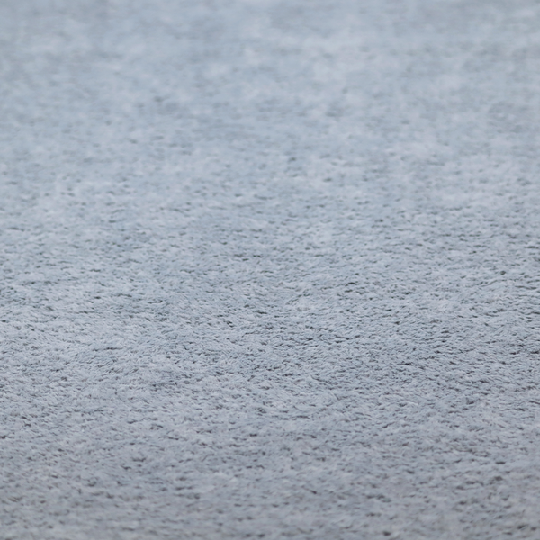 A soft greyish-blue fabric with a dense, uniform, textured pile like thick fleece.