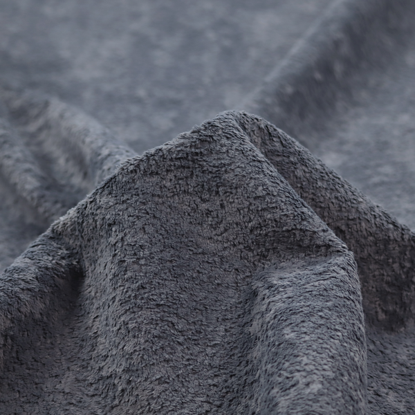 A plush shark grey fabric with a dense, uniform, textured pile like thick fleece.