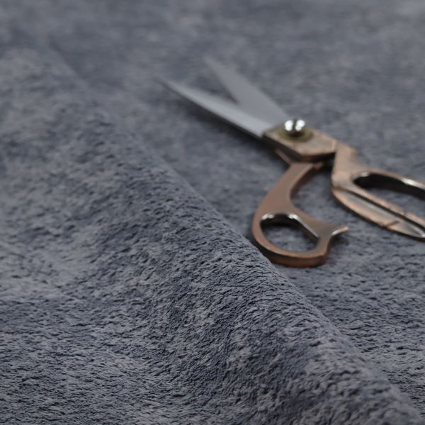 A plush shark grey fabric with a dense, uniform, textured pile like thick fleece.