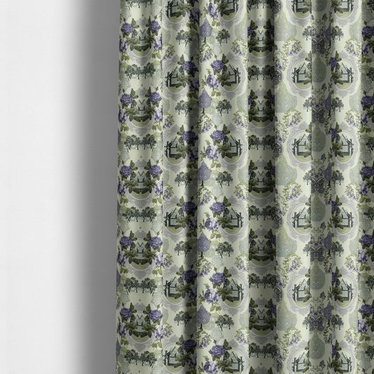 Playtime Printed Cotton Fabrics Collection Purple Grey Colour Oriental Floral Pattern Water Repellent Upholstery Fabric CTR-306 - Made To Measure Curtains