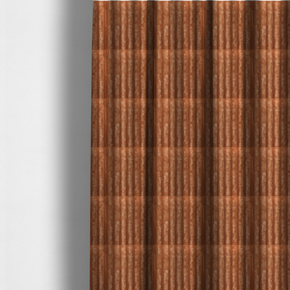 The fabric used to create these made-to-measure curtains is a tanned copper, vertically ribbed, channel-tufted plush fabric.