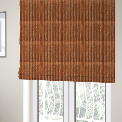 The fabric used to create these Roman blinds is a  tanned copper, vertically ribbed, channel-tufted plush fabric.