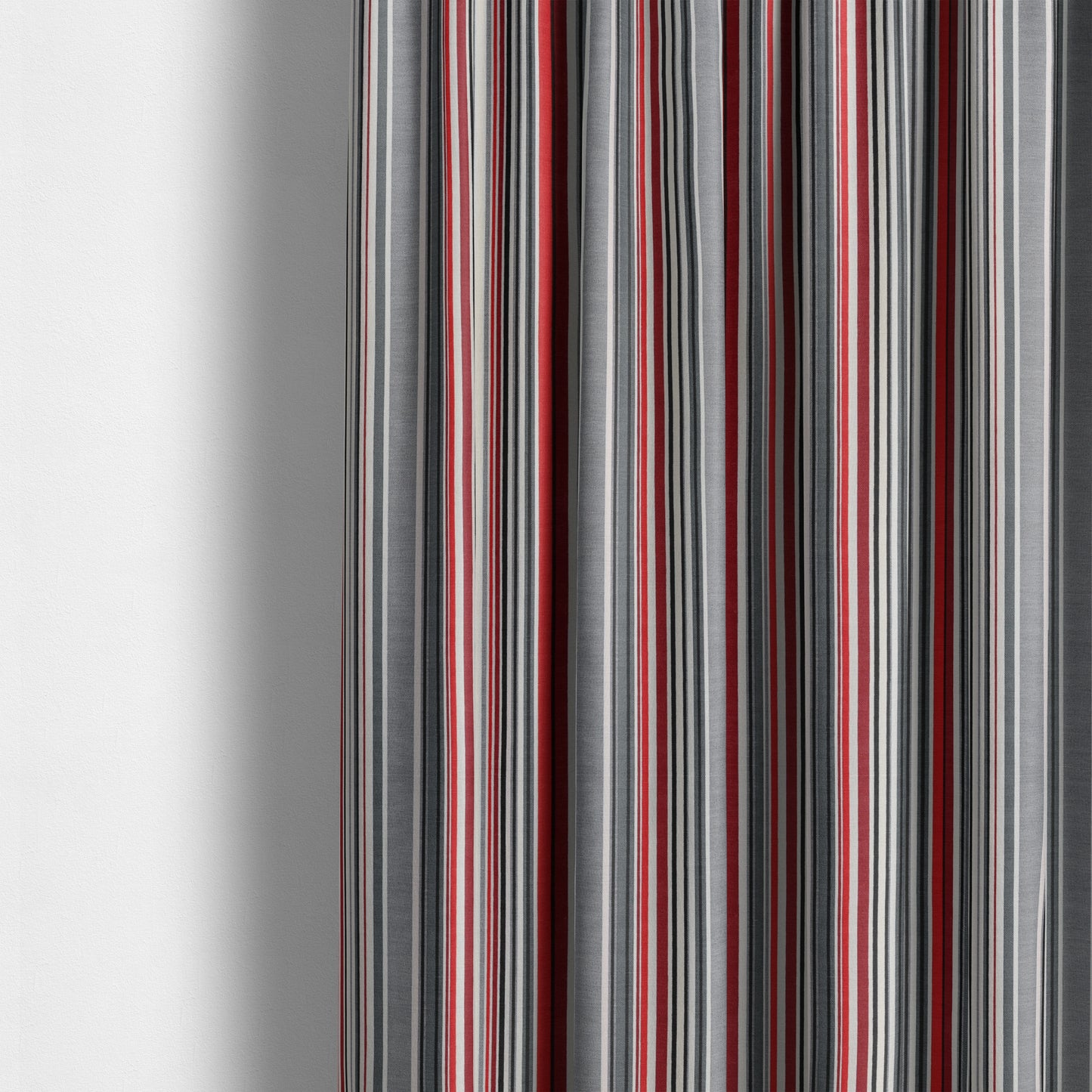 Playtime Printed Velour Fabrics Collection Black Red Grey Colour Striped Pattern Upholstery Fabric CTR-307 - Made To Measure Curtains