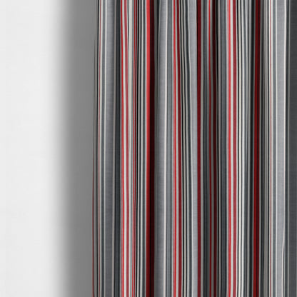 Playtime Printed Velour Fabrics Collection Black Red Grey Colour Striped Pattern Upholstery Fabric CTR-307 - Made To Measure Curtains