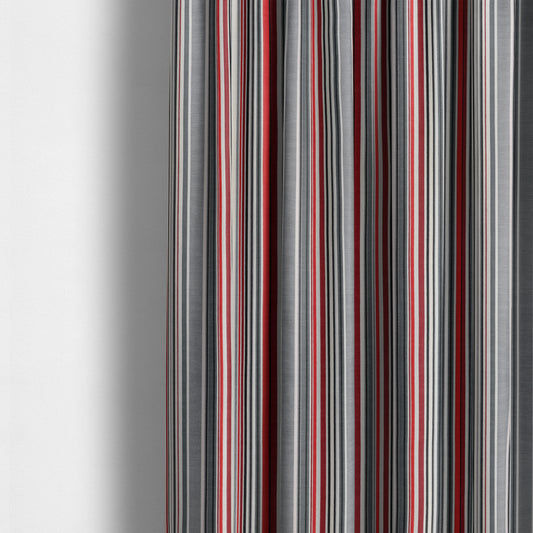 Playtime Printed Velour Fabrics Collection Black Red Grey Colour Striped Pattern Upholstery Fabric CTR-307 - Made To Measure Curtains