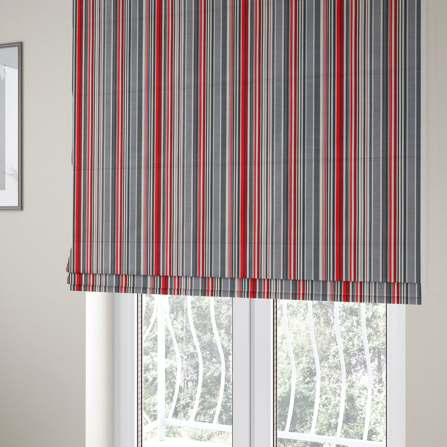 Playtime Printed Velour Fabrics Collection Black Red Grey Colour Striped Pattern Upholstery Fabric CTR-307 - Roman Blinds