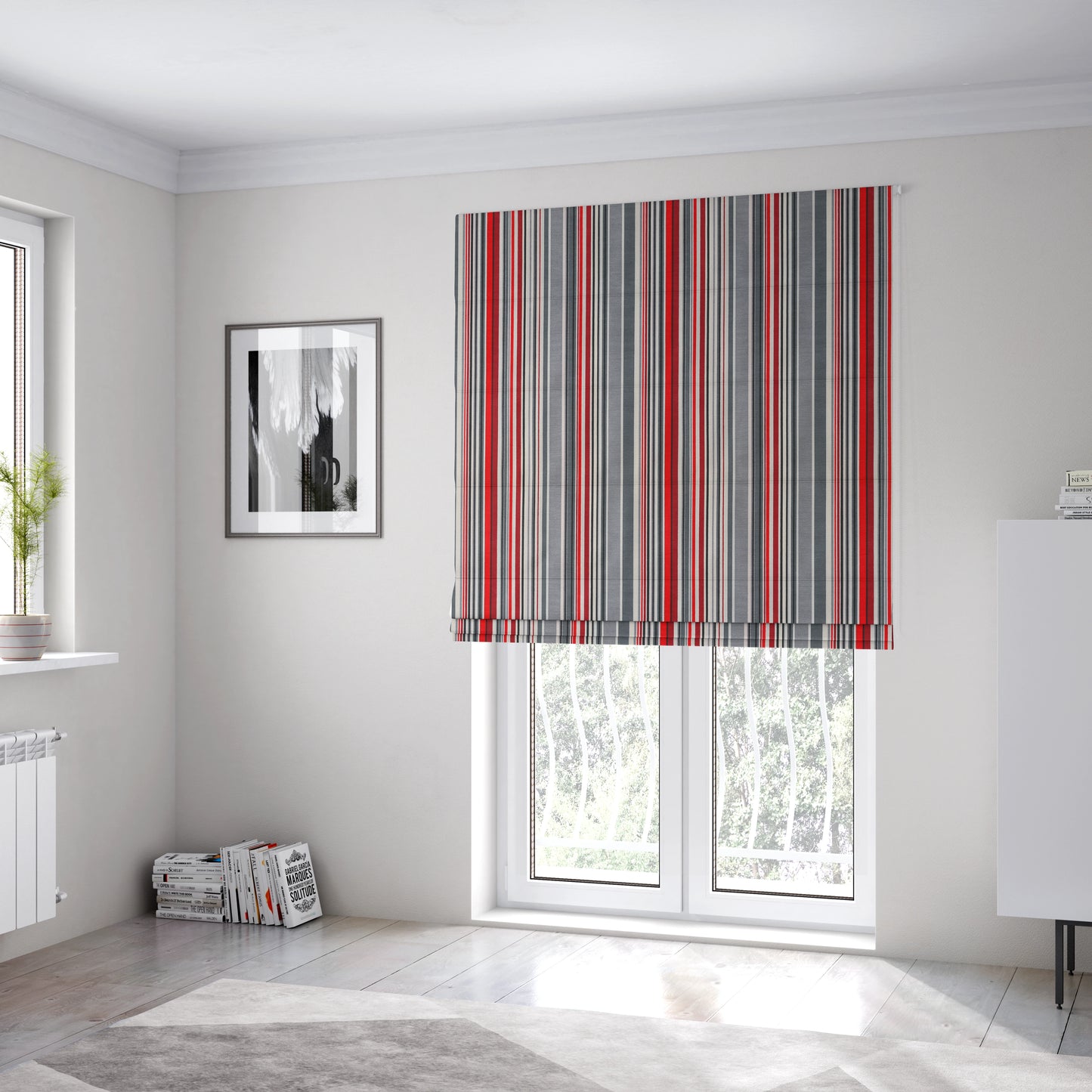 Playtime Printed Velour Fabrics Collection Black Red Grey Colour Striped Pattern Upholstery Fabric CTR-307 - Roman Blinds