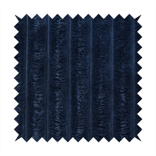 A navy blue, vertically ribbed plush fabric.