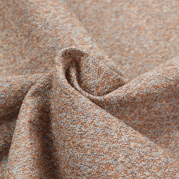 A terracotta, and soft blue-grey textured upholstery fabric with a durable finish.