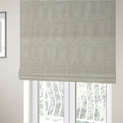The fabric used to create these Roman blinds is a creamy off-white textured upholstery fabric with a consistent, neutral weave.
