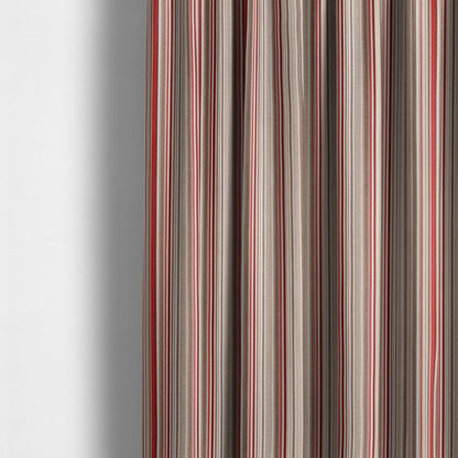 Playtime Printed Velour Fabrics Collection Brown Red Colour Striped Pattern Upholstery Fabric CTR-308 - Made To Measure Curtains