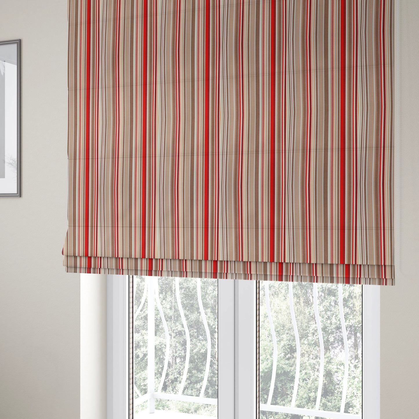 Playtime Printed Velour Fabrics Collection Brown Red Colour Striped Pattern Upholstery Fabric CTR-308 - Roman Blinds