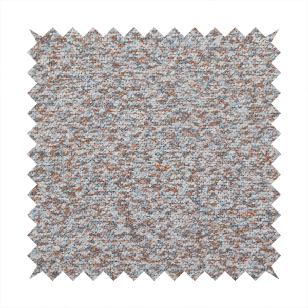 A muted blue-grey and earthy terracotta mixed textured upholstery fabric.