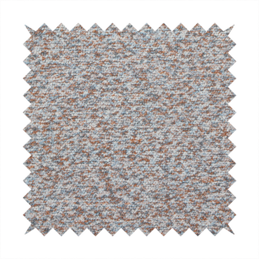 A muted blue-grey and earthy terracotta mixed textured upholstery fabric.