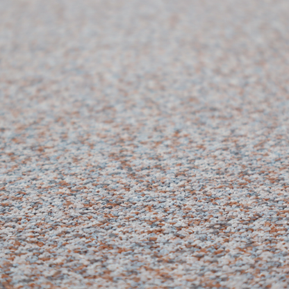 A muted blue-grey and earthy terracotta mixed textured upholstery fabric.
