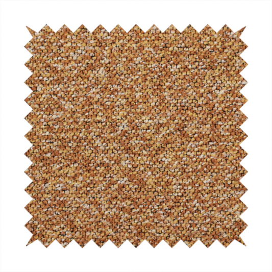 A rich mustard yellow and dark brown textured upholstery fabric.
