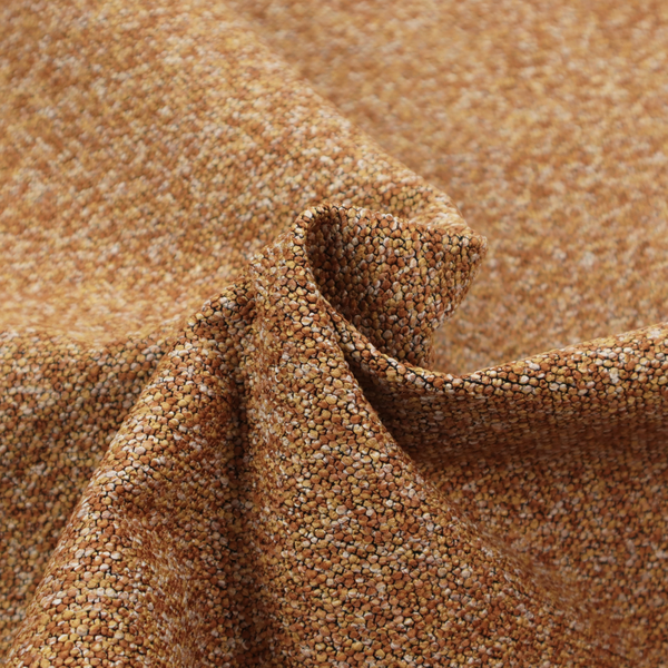 A rich mustard yellow and dark brown textured upholstery fabric.