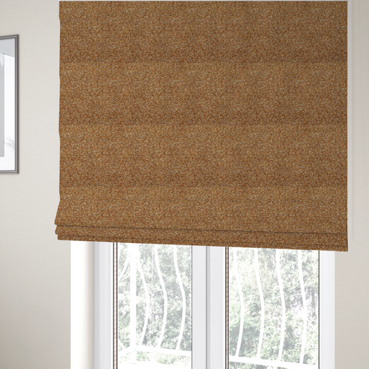 The fabric used to create these Roman blinds is a rich mustard yellow and dark brown textured upholstery fabric.