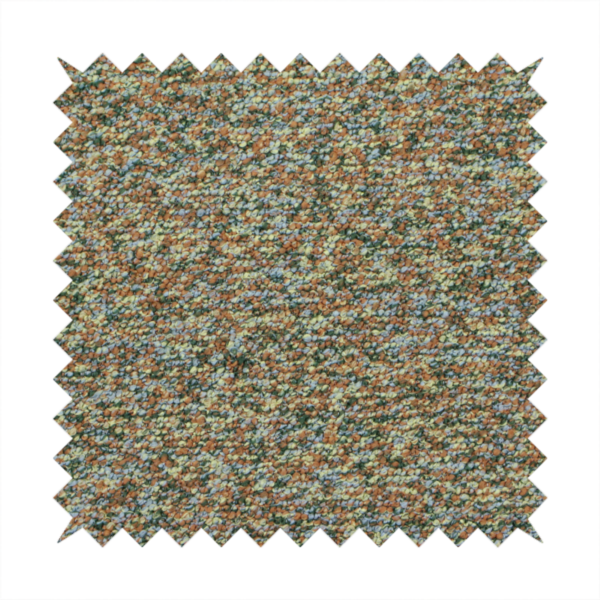 An earthy blend of forest green, terracotta, and grey textured upholstery fabric.