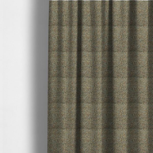 The fabric used to create these made-to-measure curtains is a earthy blend of forest green, terracotta, and grey textured upholstery fabric.
