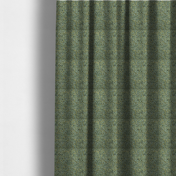 The fabric used to create these made-to-measure curtains is a high-contrast lime green, dark green, and yellow textured upholstery fabric.