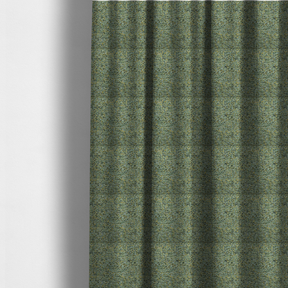 The fabric used to create these made-to-measure curtains is a high-contrast lime green, dark green, and yellow textured upholstery fabric.
