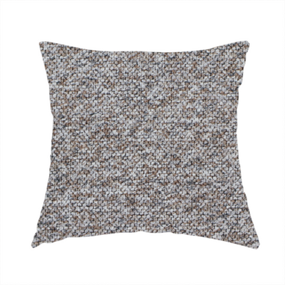 The fabric used to create this handmade cushion is a dark charcoal and slate grey fabric with a dense, nubby weave. The heavy-duty, multi-tonal texture suggests a durable, high-quality material for furniture upholstery.