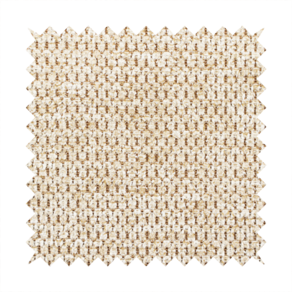 A textured, multi-tonal beige and tan fabric. The material features a tight, intricate weave that creates a pebbled or "seed stitch" appearance. The colour is a warm sand or wheat palette, achieved by interlacing light cream threads with darker tan or straw-coloured fibres, giving the fabric a rich, organic depth.