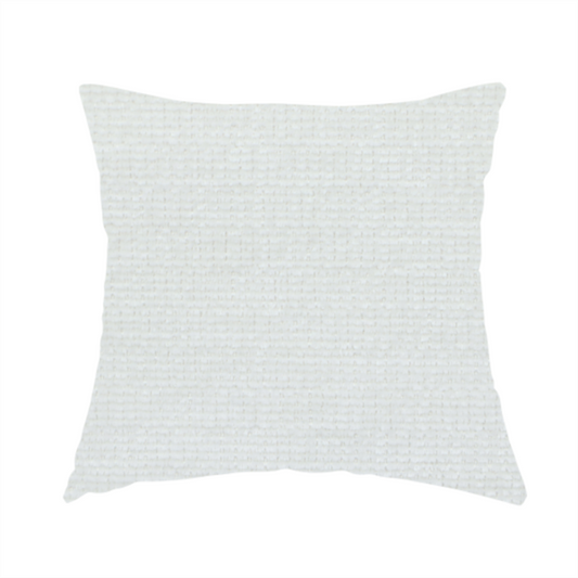 The fabric used to create these handmade cushions is a off-white fabric with a prominent horizontal ribbed texture. The weave features thicker, raised cream threads that create a subtle striped effect on a matte, textured surface, ideal for modern interior design.