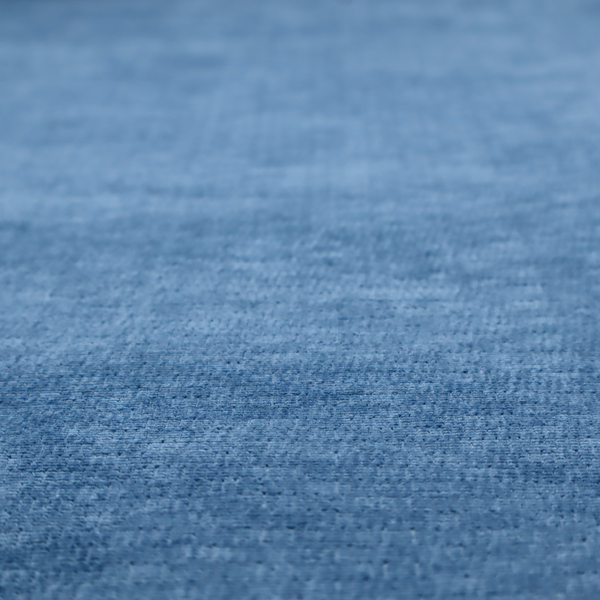 A vibrant mid-blue or cornflower blue fabric featuring a dense horizontal corded texture. The weave has a soft, plush finish with a subtle velvety sheen that creates light-catching highlights across the uniform linear ridges.