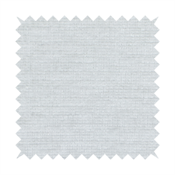 A cool, silver-white fabric with a soft, uniform horizontal ribbed texture. The material features a plush, chenille-like pile that provides a subtle, velvety sheen, catching the light across the fine linear ridges for a clean and modern look.