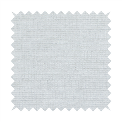 A cool, silver-white fabric with a soft, uniform horizontal ribbed texture. The material features a plush, chenille-like pile that provides a subtle, velvety sheen, catching the light across the fine linear ridges for a clean and modern look.