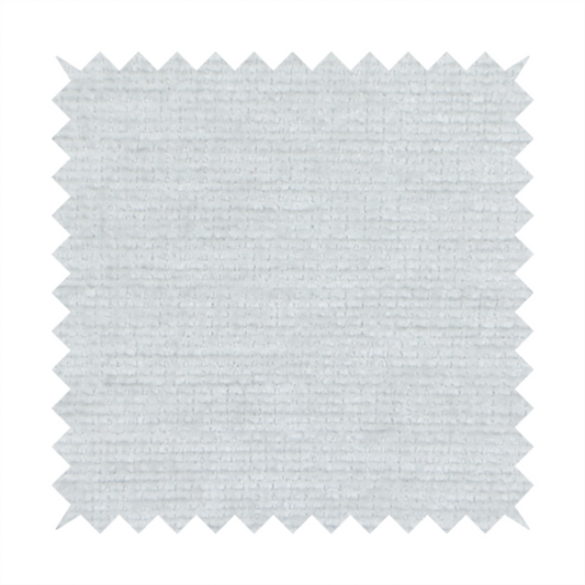 A cool, silver-white fabric with a soft, uniform horizontal ribbed texture. The material features a plush, chenille-like pile that provides a subtle, velvety sheen, catching the light across the fine linear ridges for a clean and modern look.