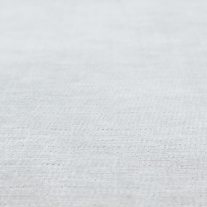 A cool, silver-white fabric with a soft, uniform horizontal ribbed texture. The material features a plush, chenille-like pile that provides a subtle, velvety sheen, catching the light across the fine linear ridges for a clean and modern look.
