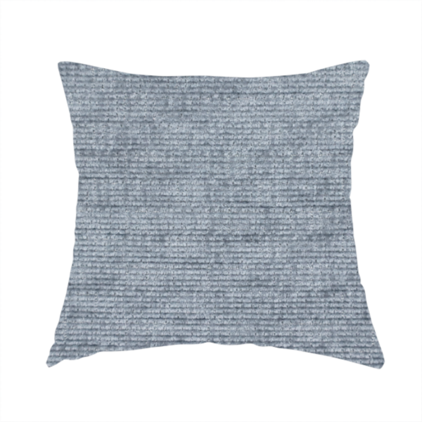 The fabric used to create this handmade cushion is a slate grey fabric with a dense horizontal ribbed texture. The material features a plush, velvety pile with subtle mottled highlights, creating a rich, tactile surface that offers both depth and a modern, clean aesthetic.