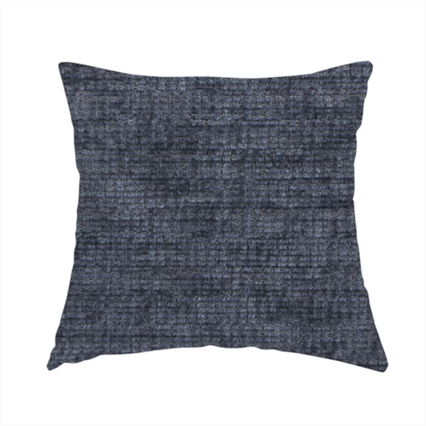 The fabric used to create this handmade cushion is a deep navy-charcoal fabric with a dense horizontal ribbed texture. The material has a soft, plush pile that creates a subtle multi-tonal effect, blending dark midnight blue and charcoal grey tones with a durable matte finish.