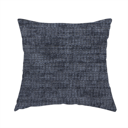 The fabric used to create this handmade cushion is a deep navy-charcoal fabric with a dense horizontal ribbed texture. The material has a soft, plush pile that creates a subtle multi-tonal effect, blending dark midnight blue and charcoal grey tones with a durable matte finish.