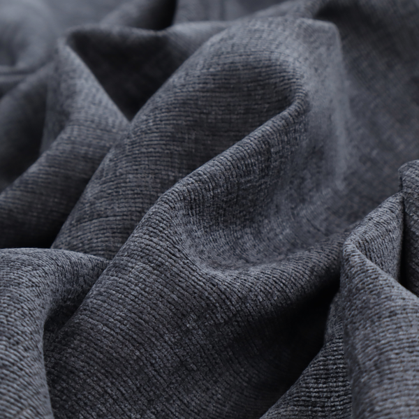 A deep navy-charcoal fabric with a dense horizontal ribbed texture. The material has a soft, plush pile that creates a subtle multi-tonal effect, blending dark midnight blue and charcoal grey tones with a durable matte finish.