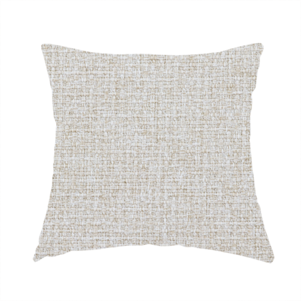 The fabric used to create these handmade cushions is a warm off-white or light oatmeal shade. The textile features a dense, multi-tonal basket weave pattern with visible interlacing threads in cream and soft beige, creating a textured, linen-look surface.